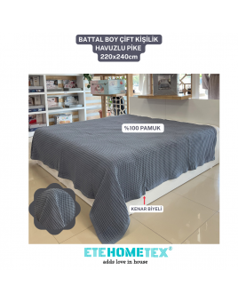 ETEHOMETEX HAVUZLU PİKE ÇİFT KİŞİLİK 220X240CM KOYU GRİ 8696474231871